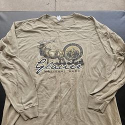 Glacier National Park Elk Vintage Long Sleeve Fruit Of The Loom Tee 
