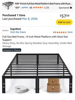 Full Size Bed Frame, 14 Inch