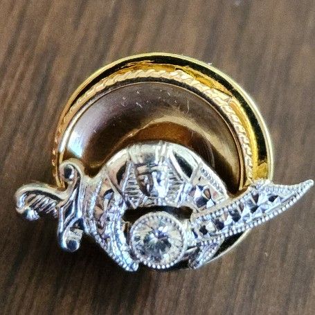 Vintage 14K Gold & Platinum with Diamond Screw Back Shriner's Pin