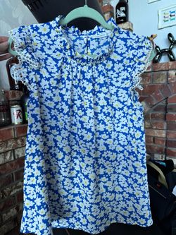Staccato Blue Floral Lace-Trim Blouse