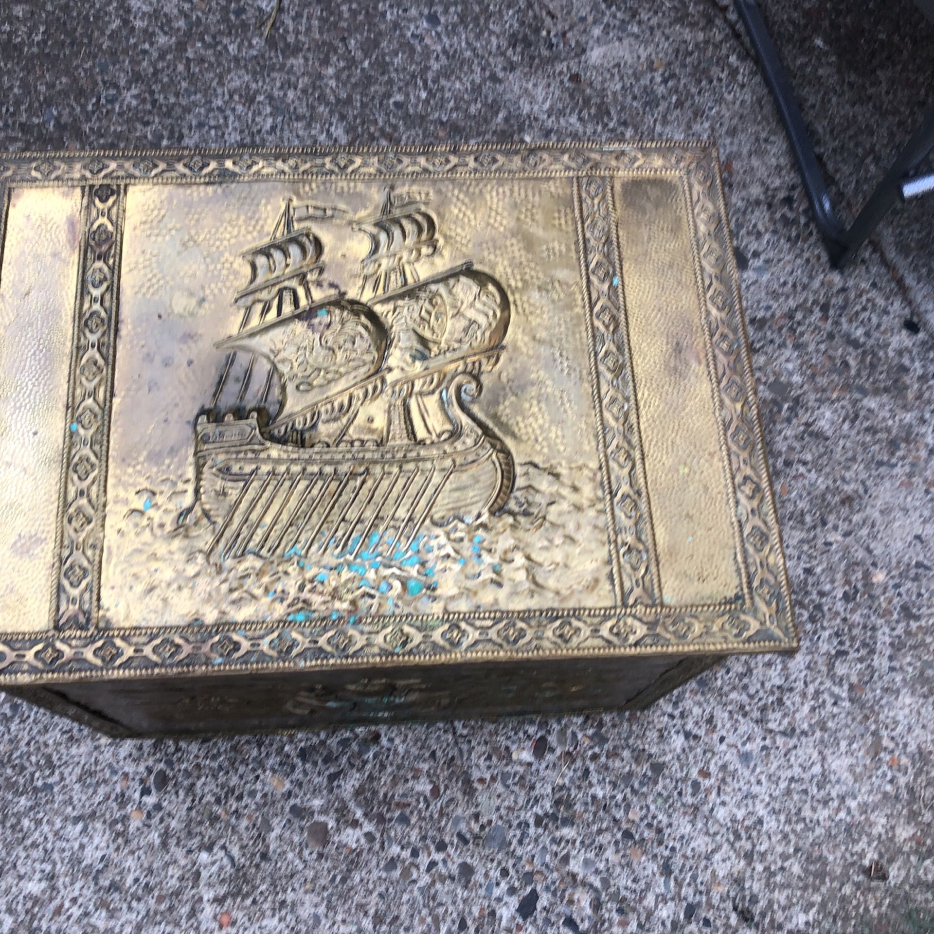 Antique Coal/kindling Brass Chest