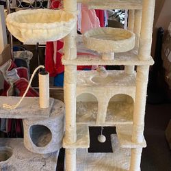 74.8 inches Large Cat Tree with Sisal-Covered Scratching Posts & Condo, Tall Cat Tower Entertainment Playground Furniture for Cats & Kittens - Beige $
