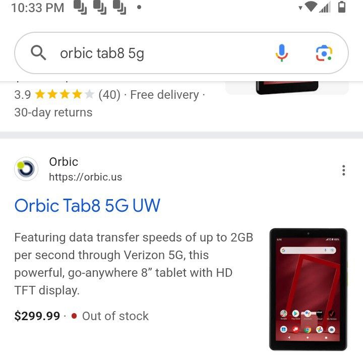 Orbic Tab 8 5g Verizon 