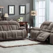 Brand New Light Brown Linen Manual Reclining Sofa + Loveseat With Cup Holders 2PCs Set