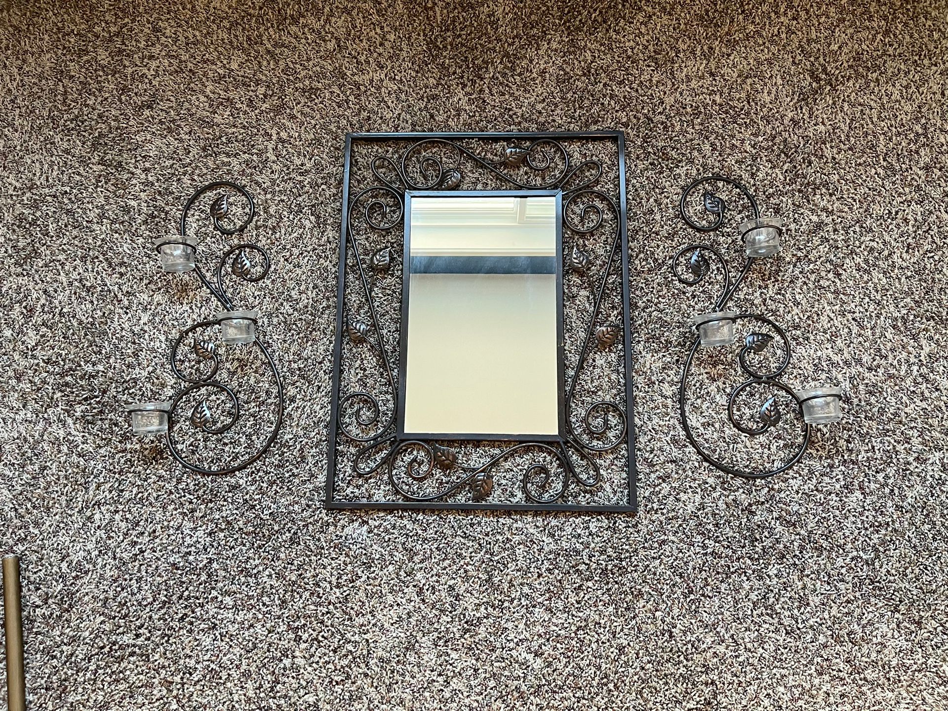 Metal Bronze Mirror And Sconces 