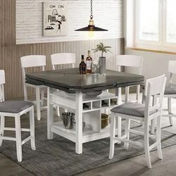 7 PCS Stacie Collection Counter Ht. Table set with wine rack and drop leaves-available in 2 colors Now 1129.00 Free Delivery 🚚 