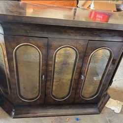 1950s Mastercraft Style Burl Wood Cabinet Console Table 