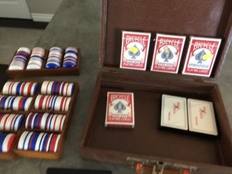 Vintage Poker Chips And Playing Cards