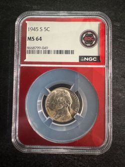 1945-S Jefferson Nickel 5C NGC MS64 SILVER War Nickel