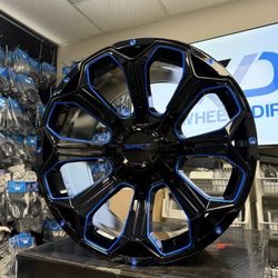 Set of 4 Impact Off-Road 817 Wheels 20x10 -12 5x114.3/ 5x127 Black Blue Rims