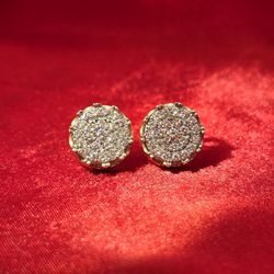 10k Yellow Gold Diamond Round Earrings 3/4 ctw