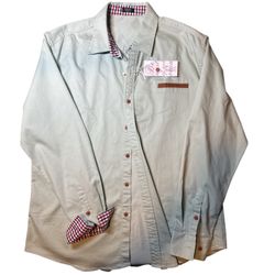 COOFANDY Solid Green Woven Cotton Point Collar Button-Up Shirt L Regular