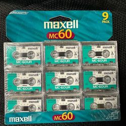 New Sealed Maxell MC60 MICROCASSETTE Blank Tape Answering Machine 9 PACK 2 x 1.5