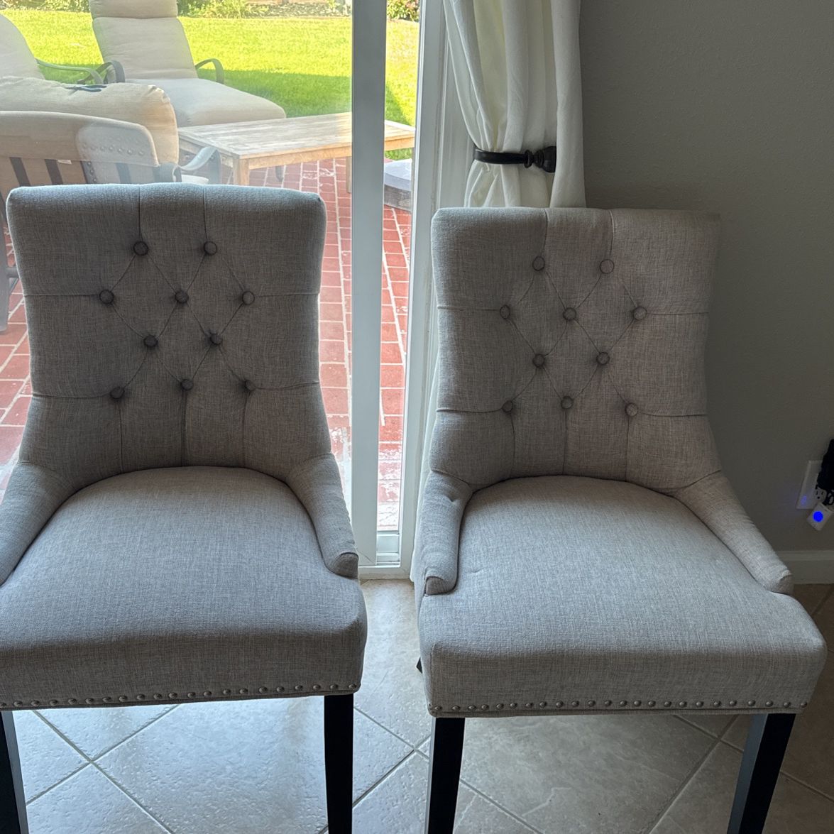 Two Tufted Wingback Chairs - Gray