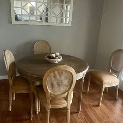 Classic French Country Dining Chairs Upholstered with Rattan Backs