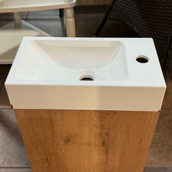  16" Bathroom Vanity with Sink, Single Sink Floating Bathroom Vanity with Soft Close Door and Shelf(Brown)  💰119$