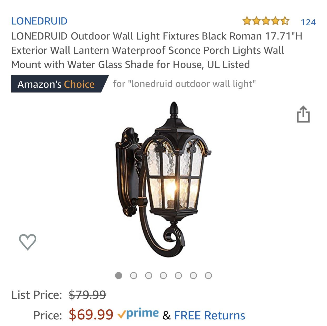 LONEDRUID Outdoor Wall Light Fixtures Black Roman 17.71"H Exterior Wall Lantern Waterproof Sconce Porch Lights Wall Mount with Water Glass Shade for