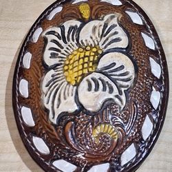 Tony Lama Leather Belt Buckle.  Made in the USA