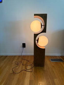 Vintage Space Age Floor Lamp / Light Fixture – Sculptural Wood & Globe Design