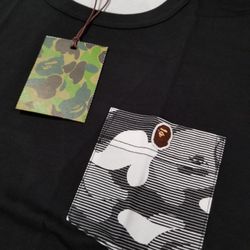 BAPE Stripe Abc Camo One Point Pocket Tee Black
