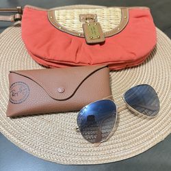 Ray ban aviators Gold frame sunglasses  with purse