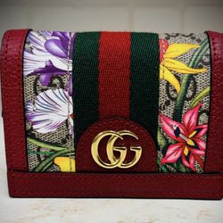 Gucci Flora Ophidia Red Supreme GG Leather Card Wallet