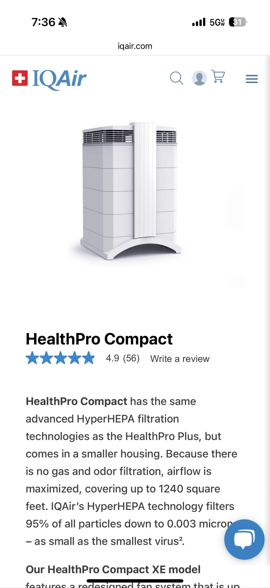 iQ Air Health Pro Compact Air Filter