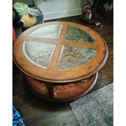 Set of 3 Vintage Solid Wood and Iron Coffee and End Tables 