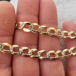 14k solid gold iced out diamond cut Cuban link Bracelet