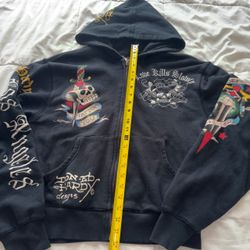 Vintage Ed Hardy by Christian Audigier "Love Kills Slowly" Black Zip-Up Hoodie.