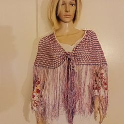 Red White And Blue Shawl With Tassels 