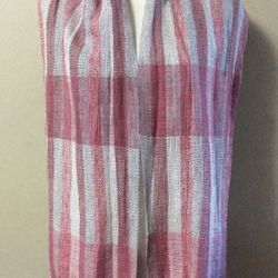 60" Long Red Gray Striped Plaid Thin Knit Scarf Wrap Shawl Fringe