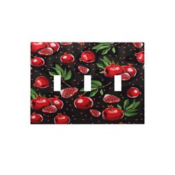 Red Pomegranate Green Leaves 3 Gang Wall Plate Triple Light Switch