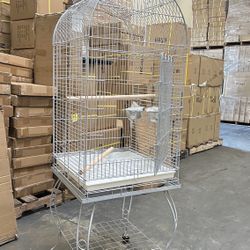 White Large Open Dome Top Parrot Bird Cage With Removable Rolling Stand 