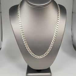 925 Sterling Silver Diamond Cut Curb Link Chain neckylace 22" 8mm 28 g Italy