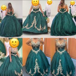 Emerald green & gold sweet 16 dress with petticoat