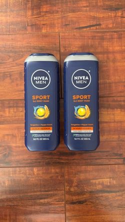 Nivea Men SPORT 3 In 1 Body Wash; 24 Hr Freshness: TANGERINE + PEPPER Scent;  16.9 oz Each ( 2 For $8)
