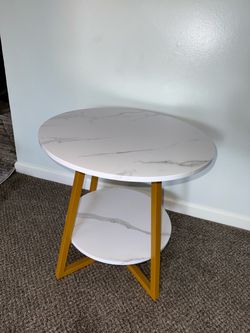 Round Marble-Top Side Table with Gold Legs