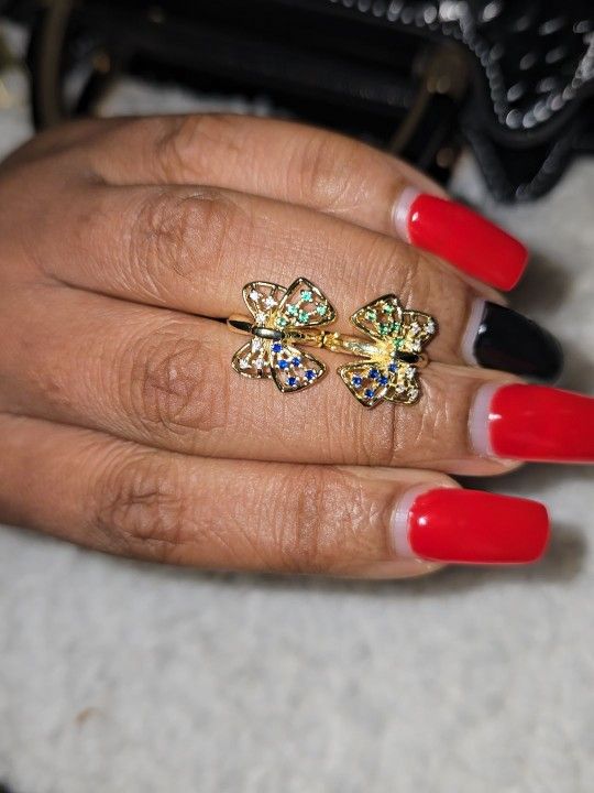 18K Gold-plated Brass Cubic Zirconia Butterfly Earrings