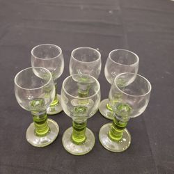 Bormioli Rocco LIMONCINO Cordial/Shot 2 oz Green Footed Glasses Italy Set of 6