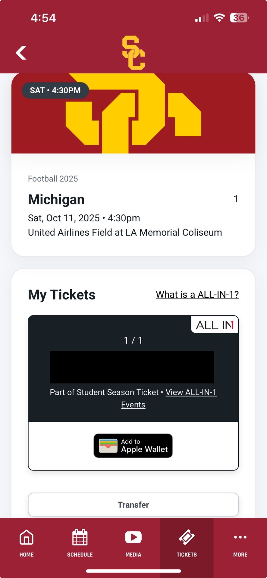 Michigan vs. USC Ticket **STUDENT SECTION**
