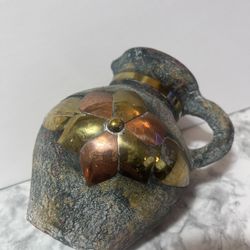 Artisan Handmade Inlaid Brass Planter Pottery Designed To Rest In Position Boho