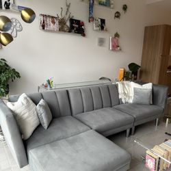 Grey Velvet Suede Reclining Sofa Bed Couch 106x56x31