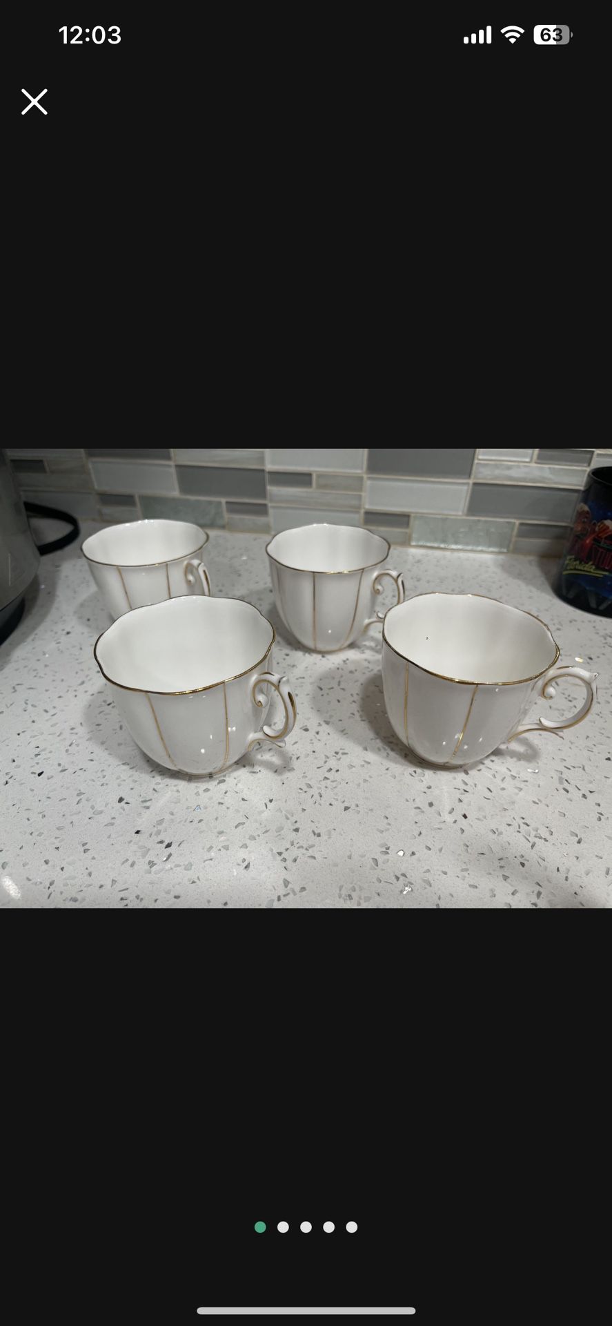 Vintage 1960s /70s  England Fine Porcelain Royal Albert Bone 4 Cups/ Tea Mugs Set