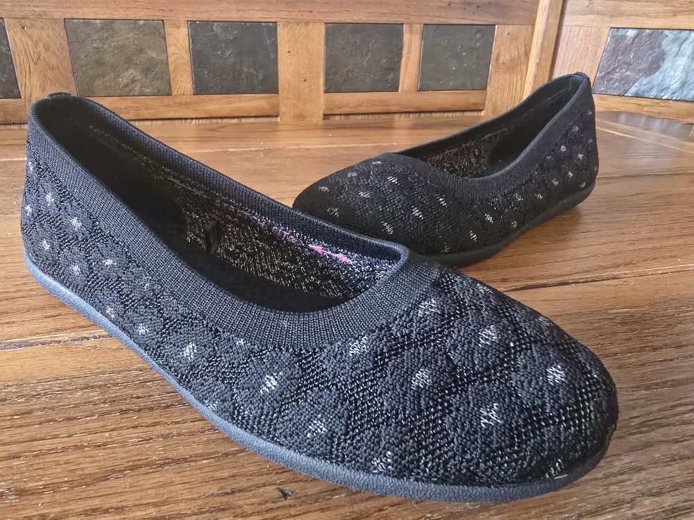 Skechers Cleo Sport Metallic Flats Sparkly Blooms Black