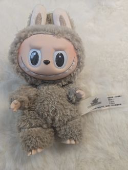 Labubu macaron Toffee light brown plush toy keychain