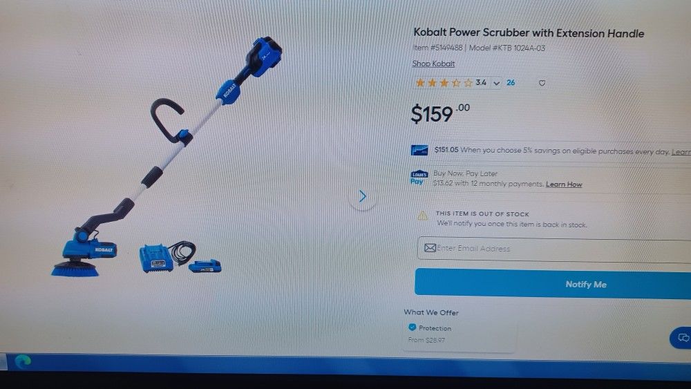 Brand New Inbox Kobalt Power Scrubber With Extension Handle