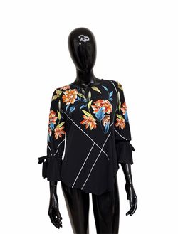 Alfani Black Floral Tie-Sleeve Blouse