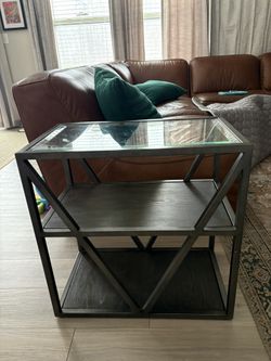Metal, Wood And Glass End Tables