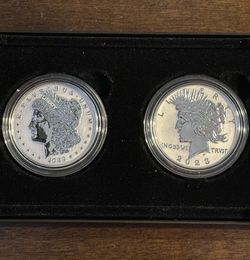 2023 (S) MORGAN and PEACE DOLLAR REVERSE PROOF TWO-COIN SET .999 Fine Silver OGP